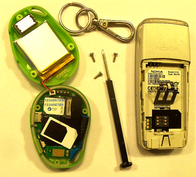 Inside a Pocket Pal ( Footprint ) GPS 'phone pendent